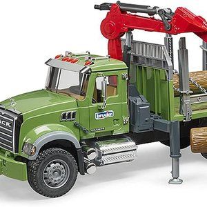 NEW Bruder 02824 MACK Granite Timber Truck w/ Loading Crane 3 Trunks Toy…